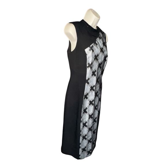 Pamella Roland Beaded Neckline Sheath Dress | Black Silver Geometric | Sz 6 NWT - Picture 2 of 8